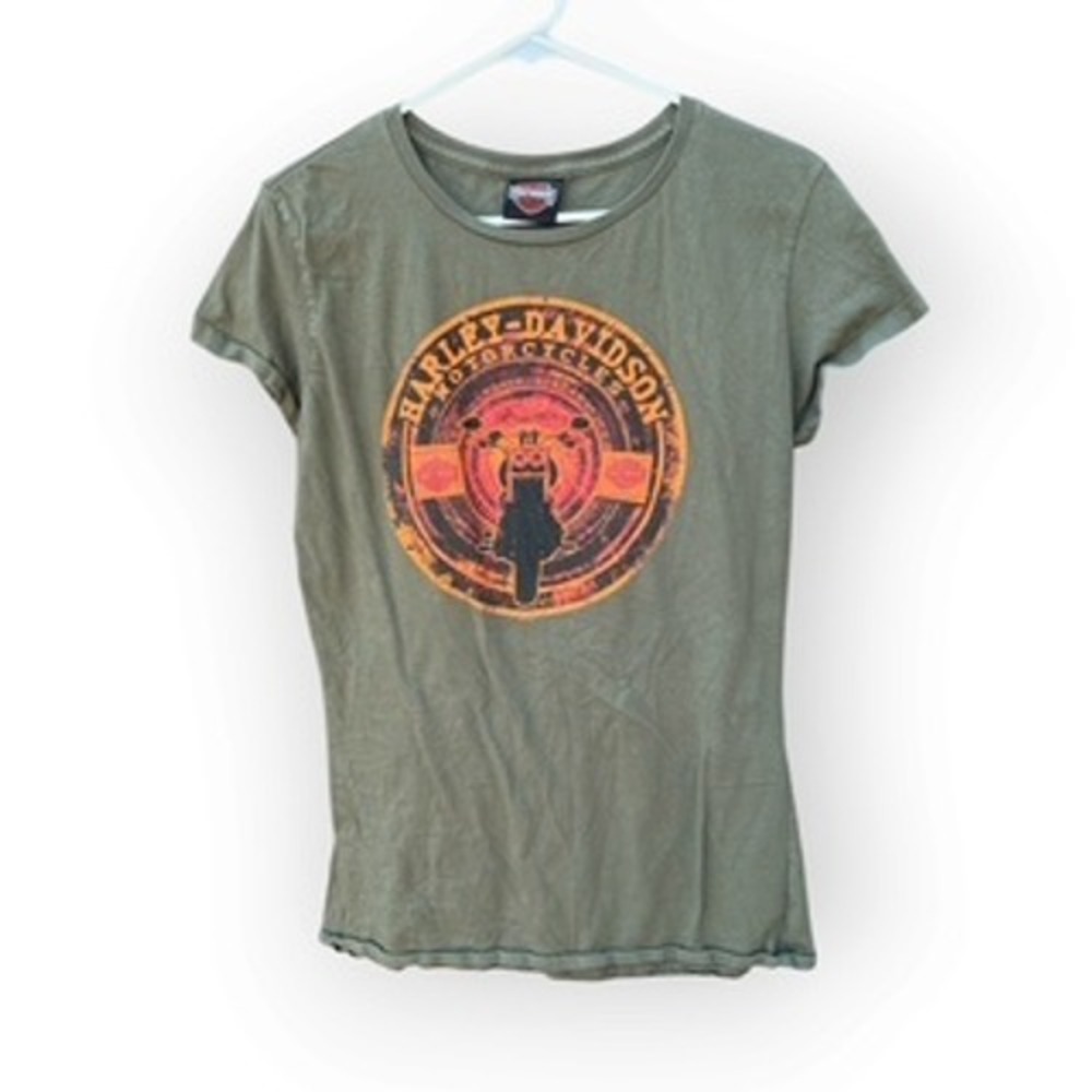Harley-Davidson Nassau Graphic T-Shirt Juniors 2XL Olive Green Motorcycyle Tee